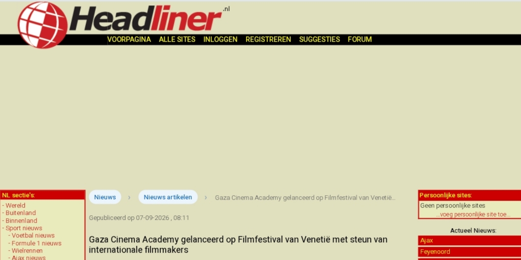 Gaza Cinema Academy gelanceerd op Filmfestival van Venetië met steun van internationale filmmakers
